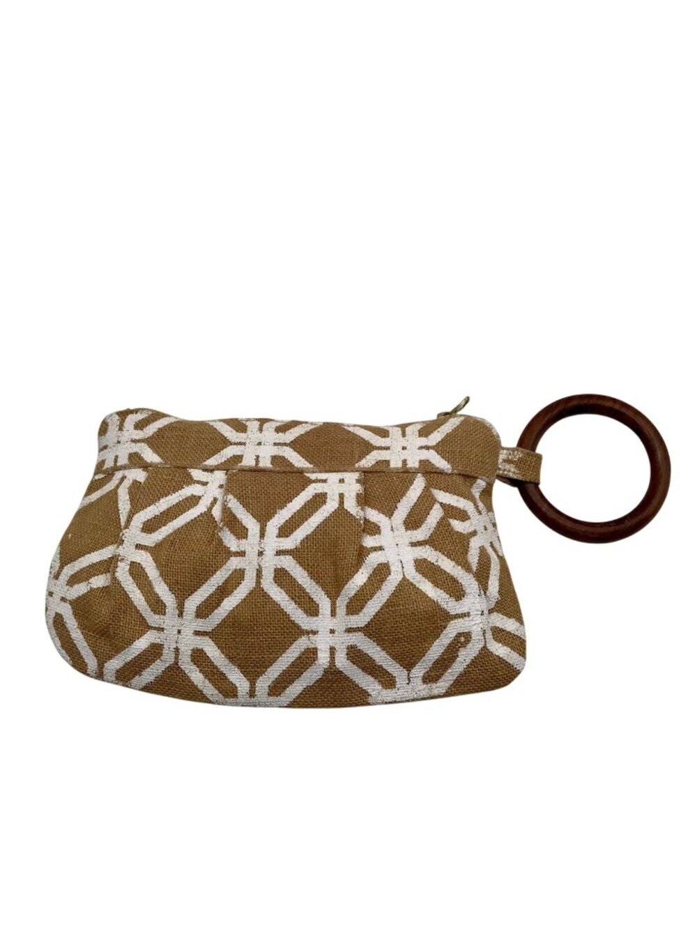 Mud Pie Tan And White Print Jute Wristlet